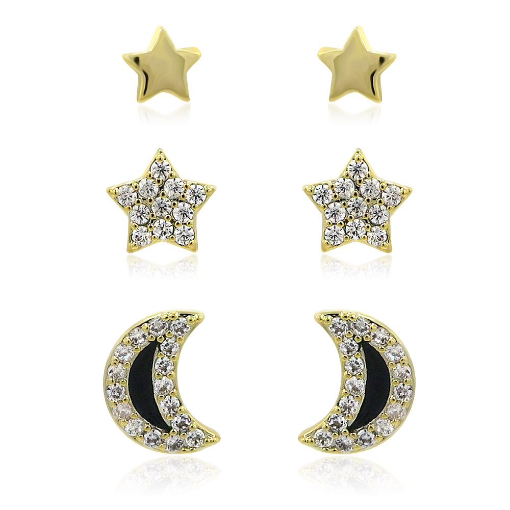 3 In 1 For Minimal Star Moon Studs Earrings